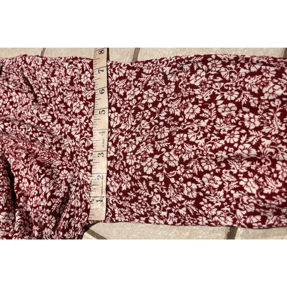 Market & Spruce Shirt Womens Large Floral Button Blouse Maroon White 3/4 Sleeve - Picture 14 of 16